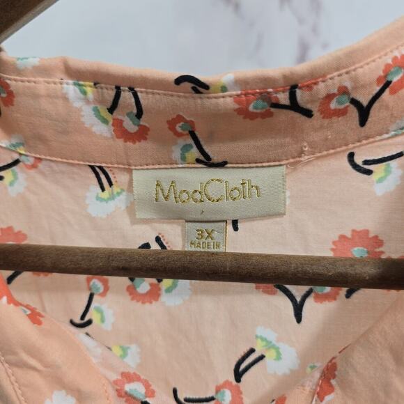 ModCloth Shirt Womens 3X Light Pink Tank Top Floral Button Up Cotton Mod Cloth - Picture 3 of 10